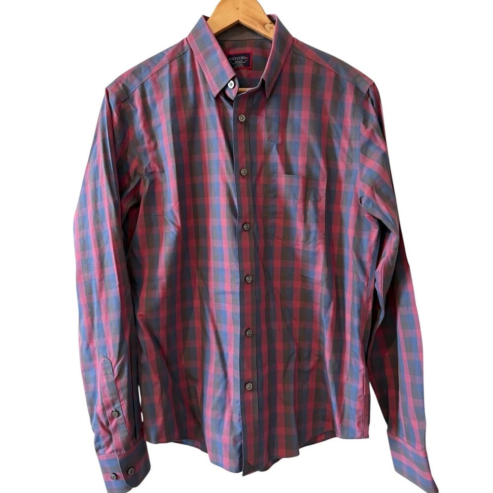UNTUCKit Plaid Button Up Shirt Dusty Pink Gray M